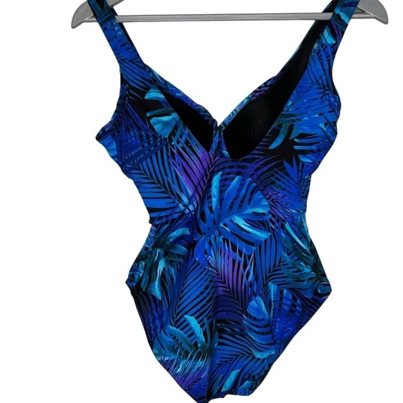 Miraclesuit Royal Palms Blue Swimsuit Size 10 Tropical Floral Print Underwire - Picture 3 of 12